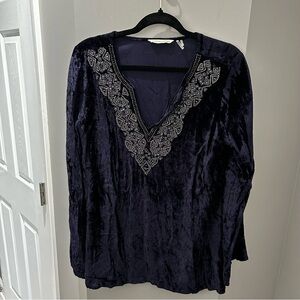 Soft Surroundings Blue Crushed Velvet Beaded Top-Sm